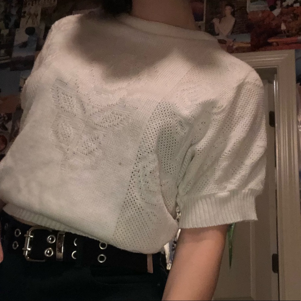rose printed short sleeved sweater